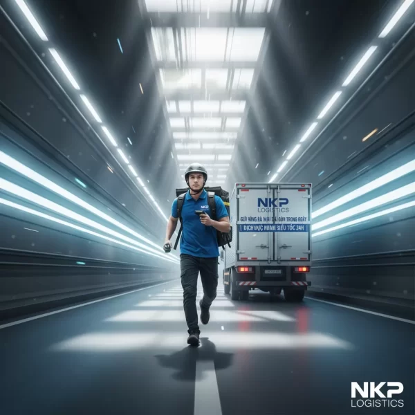 4. Người giao hàng chạy trong đường hầm ánh sáng