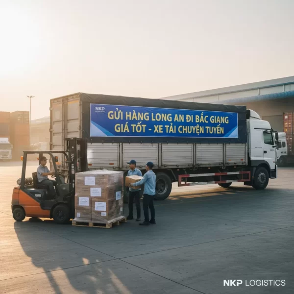 3. Công nhân bốc xếp hàng hóa lên xe tải chuyên tuyến.