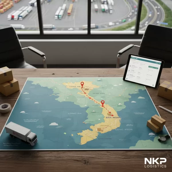 3. Lộ trình vận chuyển được đánh dấu trên bản đồ cách điệu.