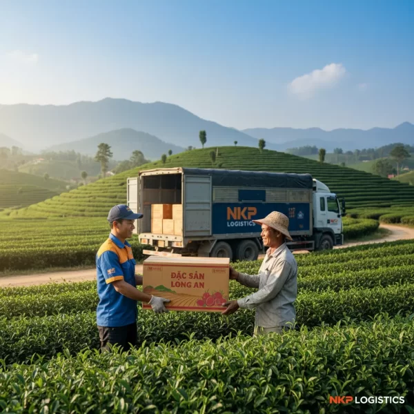 4. Thùng hàng đặc sản Long An trao tay trên nền đồi chè Lâm Đồng.