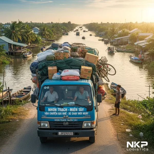 2. Hàng hóa xếp đầy xe về miền sông nước