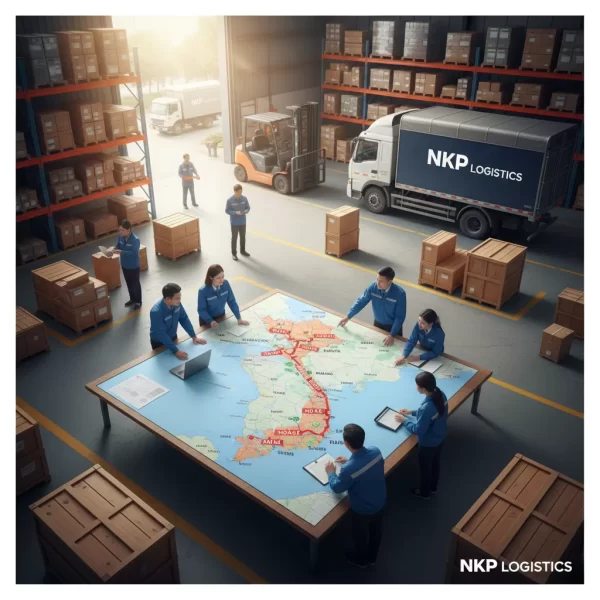 4. Lịch trình vận chuyển Bắc-Nam được đánh dấu "Hỏa Tốc" trên bản đồ.