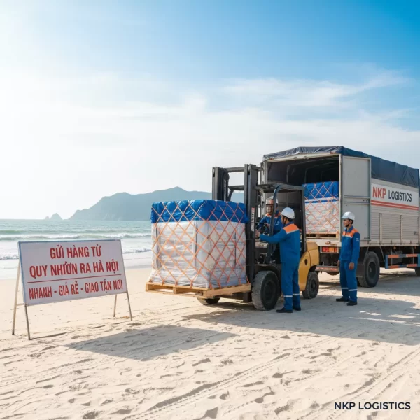 2. Gói hàng khởi hành từ bãi biển Quy Nhơn nắng vàng.