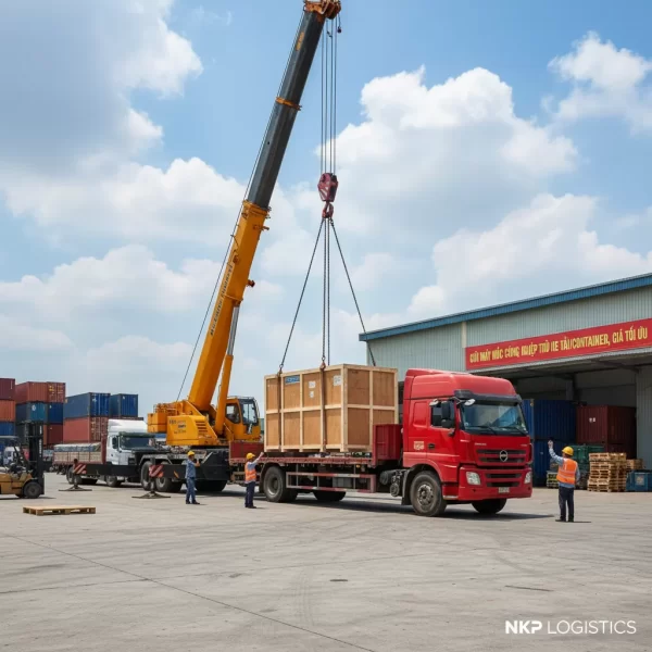 1. Cẩu máy móc công nghiệp lên xe tải