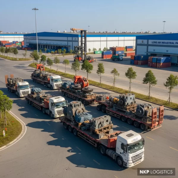 3. Đoàn xe tải chở máy móc tại KCN Long An