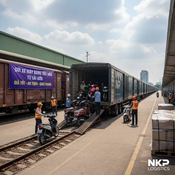 4. Xe máy lên toa tàu hàng