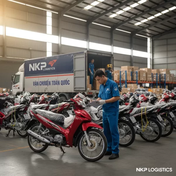 2. Nhân viên bưu điện kiểm tra xe máy