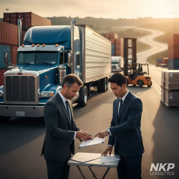 Ký kết hợp đồng bên cạnh xe đầu kéo