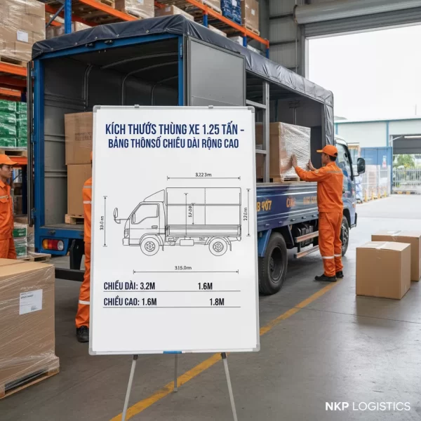 Sơ đồ kích thước thùng xe 1.25 tấn