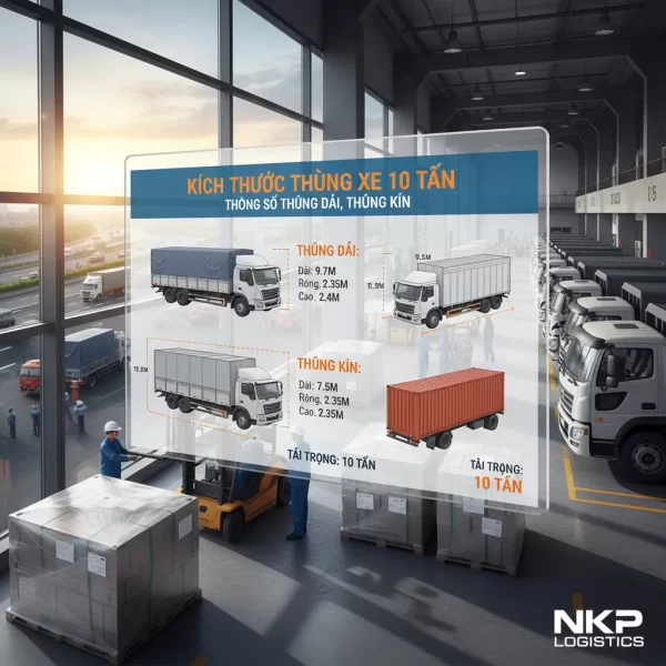 Infographic kích thước thùng dài 10 tấn