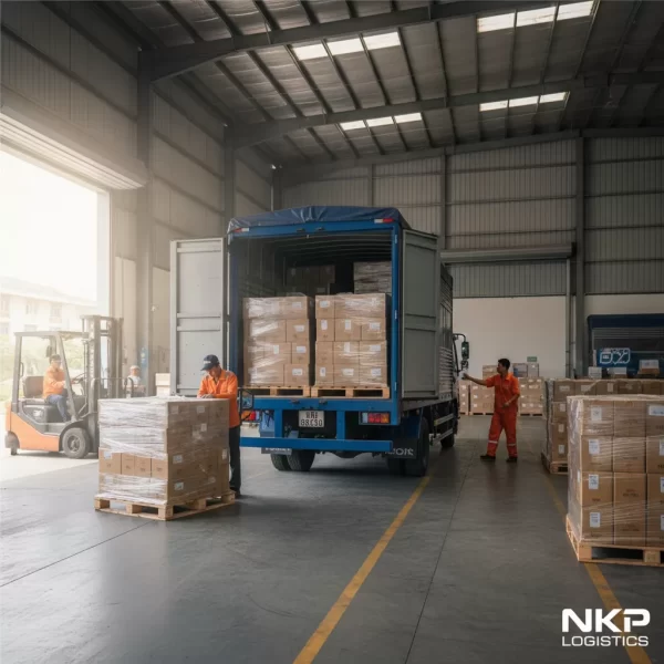 Thùng xe 2.5 tấn và pallet hàng