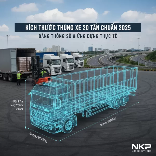 1. Sơ đồ 3D kích thước thùng xe 20 tấn