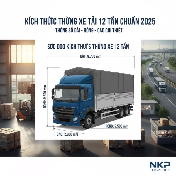 1.  Sơ đồ kích thước thùng xe 12 tấn