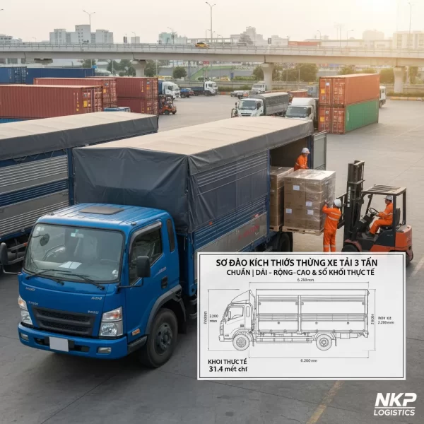 Sơ đồ kích thước thùng xe tải 3 tấn