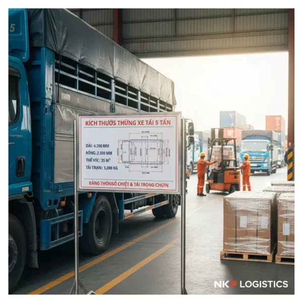 Sơ đồ kích thước thùng xe 5 tấn