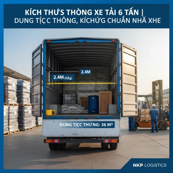 Thùng xe tải 6 tấn mở bửng nhìn từ phía sau