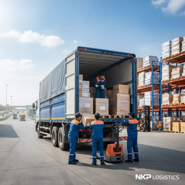 Bốc dỡ hàng hóa từ thùng xe 9 tấn