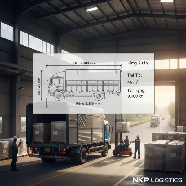Sơ đồ kích thước thùng xe tải 9 tấn