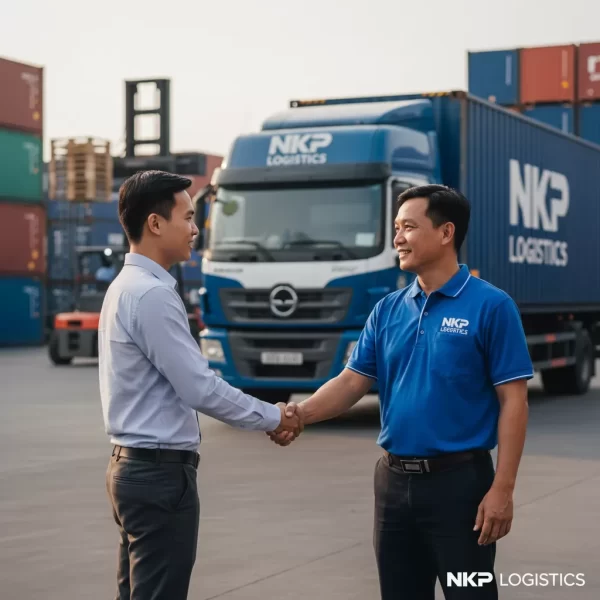 2. Tài xế NKP Logistics chuyên nghiệp bắt tay đối tác.
