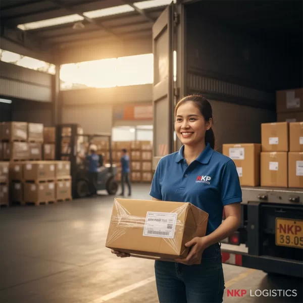 4.  Người nhận mỉm cười khi cầm kiện hàng còn nguyên vẹn.