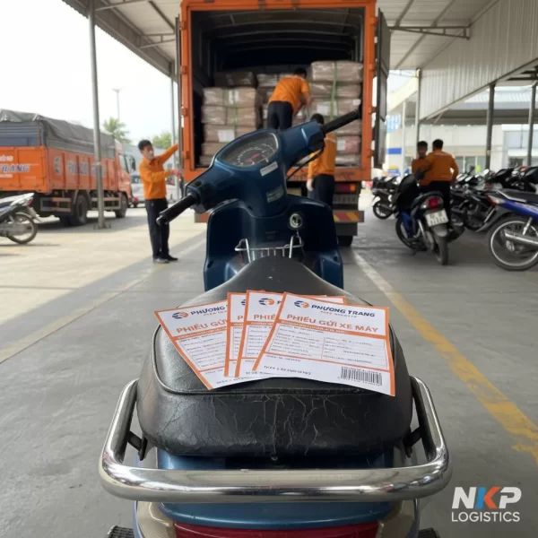 4.  phiếu gửi xe máy Phương Trang trên yên xe