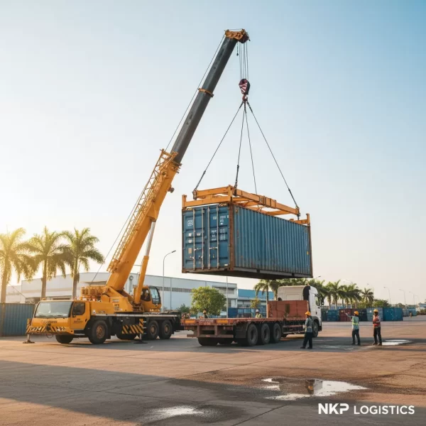 4. Nâng hạ container hàng hóa lên xe tải
