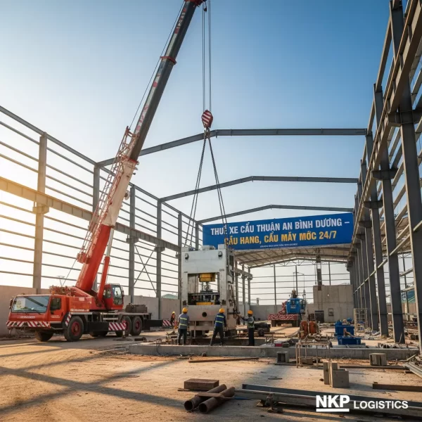 1. Cẩu lắp đặt máy móc nhà xưởng
