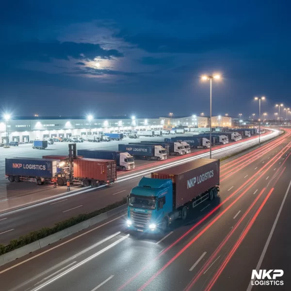 2. Đầu kéo container vận chuyển hàng hóa ban đêm