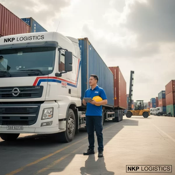 3. Tài xế chuyên nghiệp bên cạnh xe đầu kéo