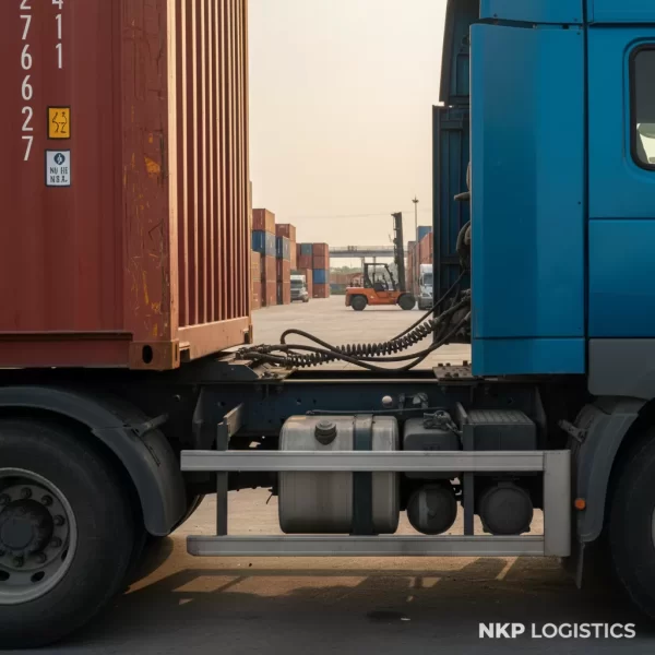 4. Cận cảnh đầu kéo đang móc nối vào container hàng hóa