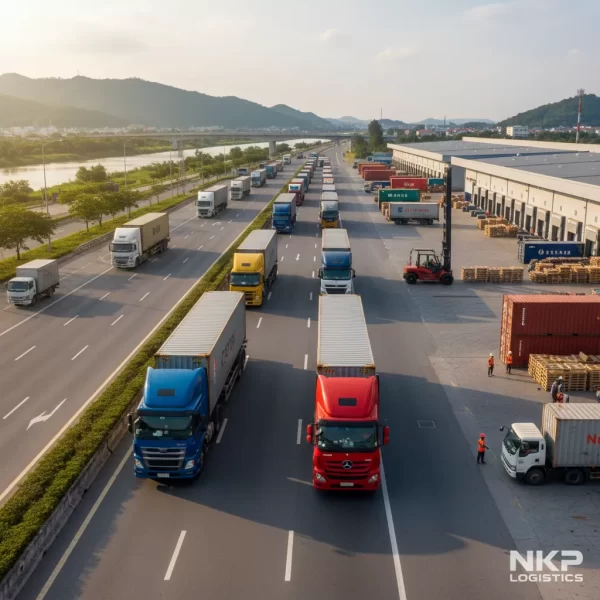 1. Đoàn xe đầu kéo container trên Quốc lộ 1A đoạn qua Đồng Nai.