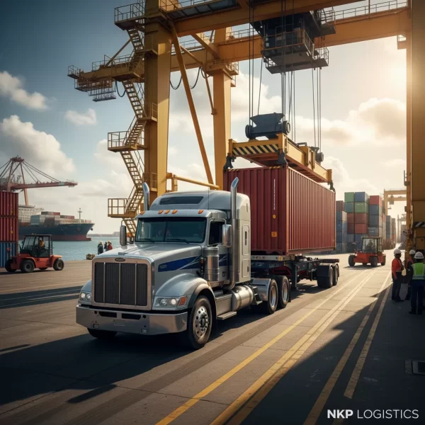 2. Cận cảnh đầu kéo container hiện đại đang bốc dỡ hàng tại cảng.