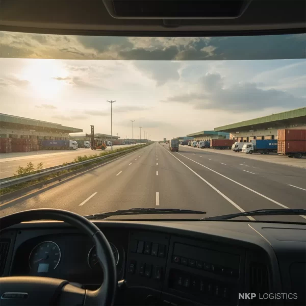 4. Góc nhìn từ cabin xe đầu kéo trên đường cao tốc vắng.