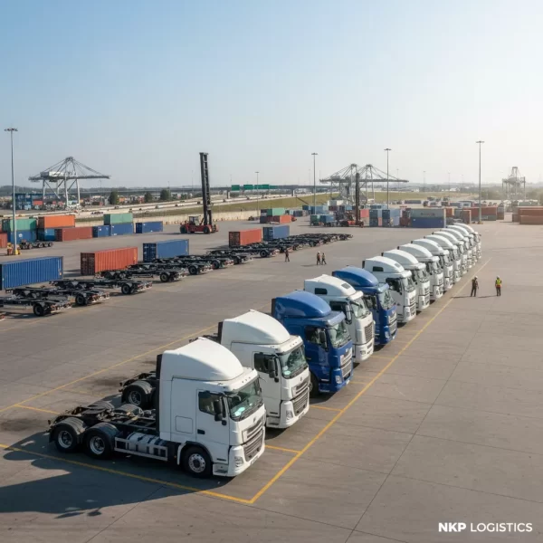 1. Dàn xe đầu kéo xếp hàng ngay ngắn tại bãi