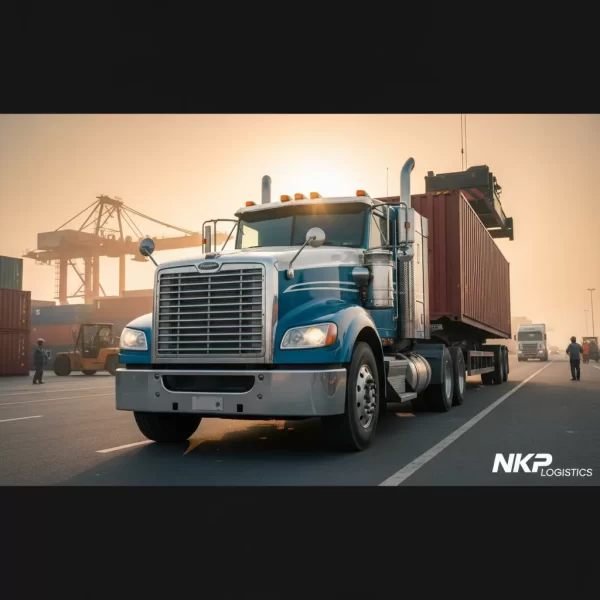 2. Cận cảnh đầu kéo mạnh mẽ dưới ánh bình minh, sẵn sàng lăn bánh.