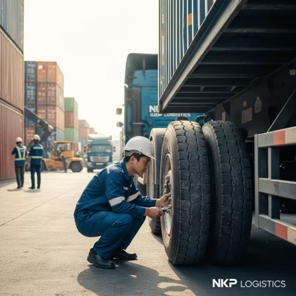 3. Tài xế kiểm tra lốp xe an toàn