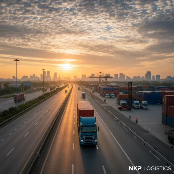 4. Xe đầu kéo chạy trên cao tốc lúc bình minh