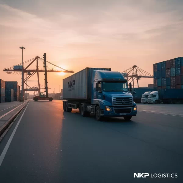 1. Xe đầu kéo rời cảng Cái Mép lúc bình minh.