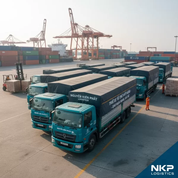3. Đội xe tải chở hàng sẵn sàng tại bãi Cảng Cát Lái