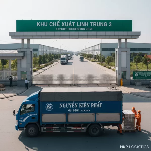 1. Xe tải Nguyễn Kiên Phát tại cổng KCX Linh Trung 3