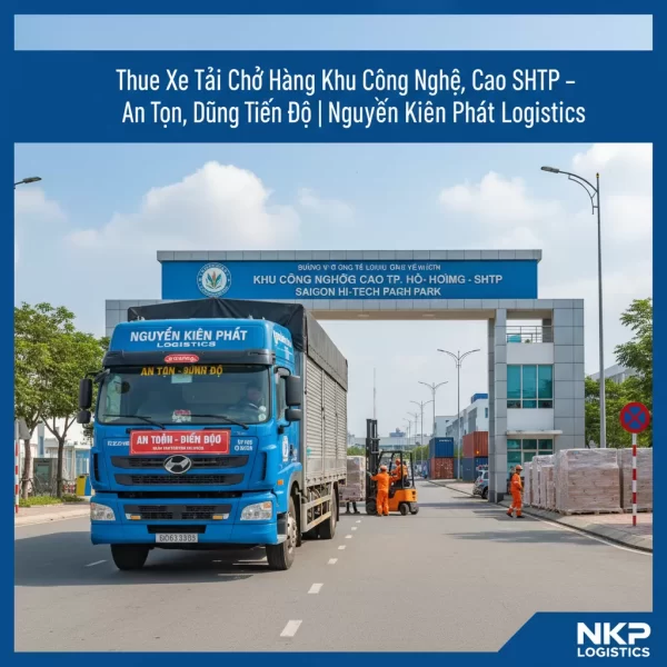 1. Xe tải Nguyễn Kiên Phát đậu trước cổng Khu Công nghệ cao SHTP.