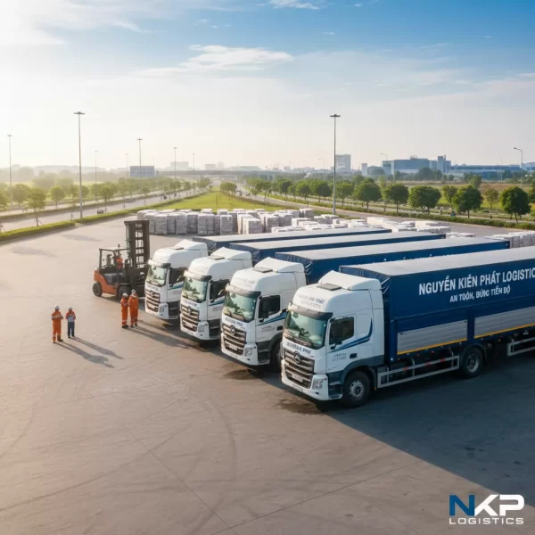 4. Đoàn xe tải sạch sẽ xếp hàng ngay ngắn, sẵn sàng khởi hành.