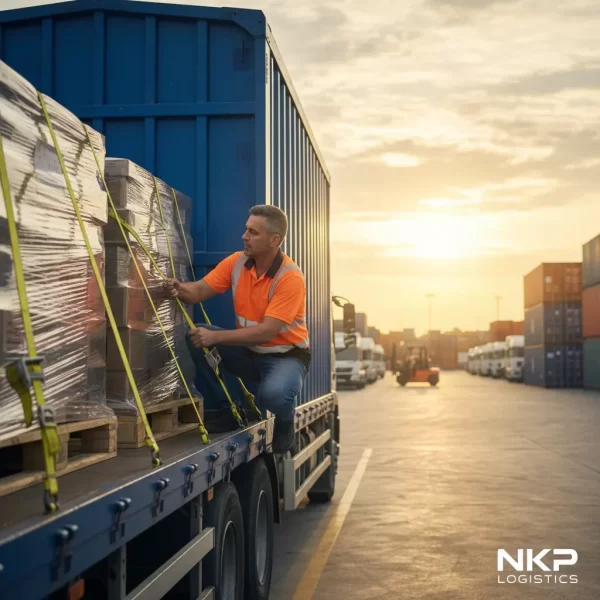 2.  Tài xế cẩn thận chằng buộc hàng hóa