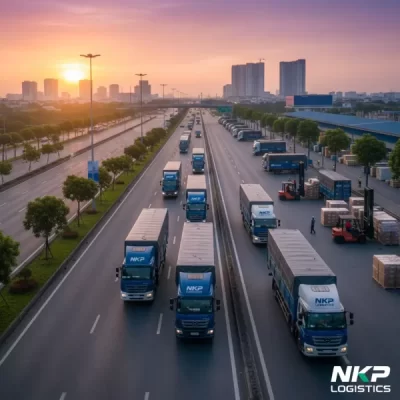 1.  Đoàn xe tải trên đường phố Sài Gòn lúc bình minh