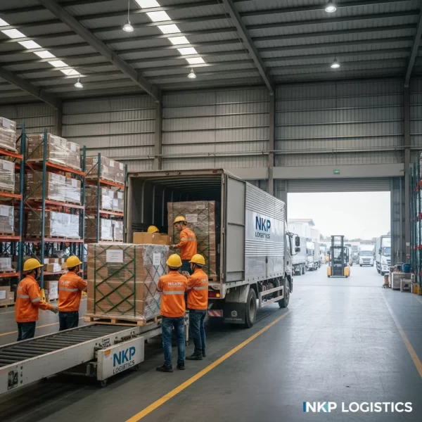 4.  Hàng hóa được bốc xếp cẩn thận lên xe tải tại kho Bắc Ninh.