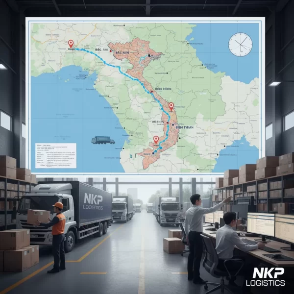 2.  Lộ trình vận chuyển Bắc Ninh - Bình Thuận trên bản đồ.