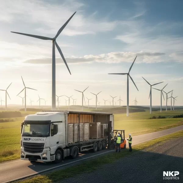 3.  Bàn giao hàng hóa trước cánh đồng điện gió.