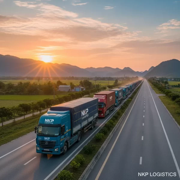 3.  Đoàn xe tải trên Quốc lộ 1A lúc bình minh