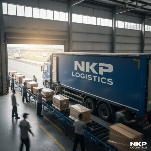 4.  Gói hàng được bốc xếp lên xe với hiệu ứng chuyển động nhanh.