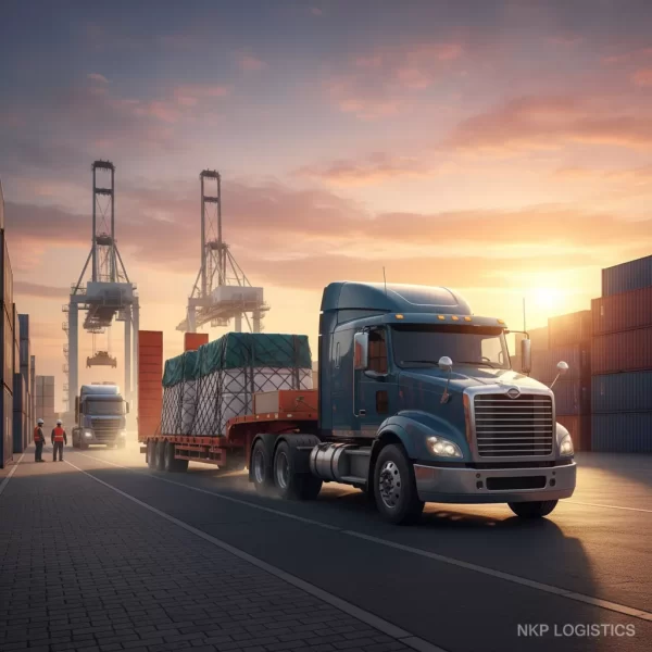 3. Xe đầu kéo mooc sàn lúc hoàng hôn